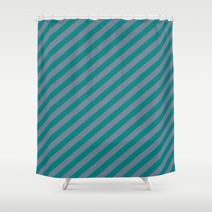 Teal and Slate Gray Colored Striped Pattern Shower Curtain
