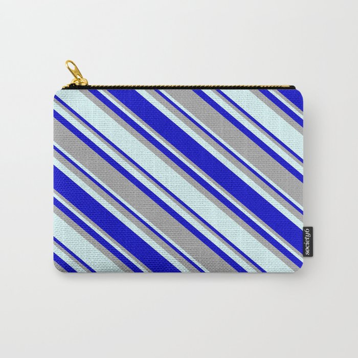 Blue, Dark Grey & Light Cyan Colored Pattern of Stripes Carry-All Pouch