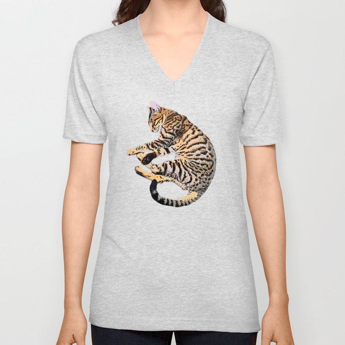 Bengal Kitty Nap V Neck T Shirt