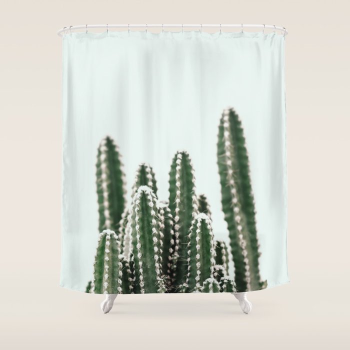Blue Sky Cactus Shower Curtain By Judithhoy Society6 Blue Sky Cactus Shower Curtain