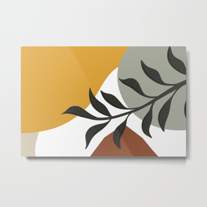Gold Green Terracotta Modern Botanical Leaves Contemporary Shape Collection 3 Metal Print