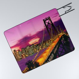 San Francisco – Oakland Bay Bridge and the City Skyline in a Beautiful Gloomy and Cloudy Twilight - Gorgeous Landscape Art - Amazing Oil painting - Picnic Blanket