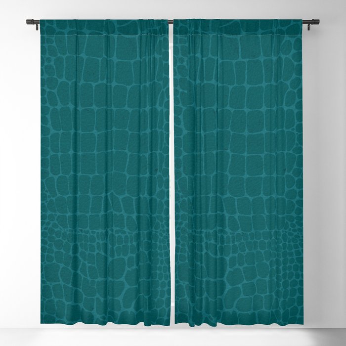 Blue Teal Crocodile Faux Leather Animal Print Blackout Curtain