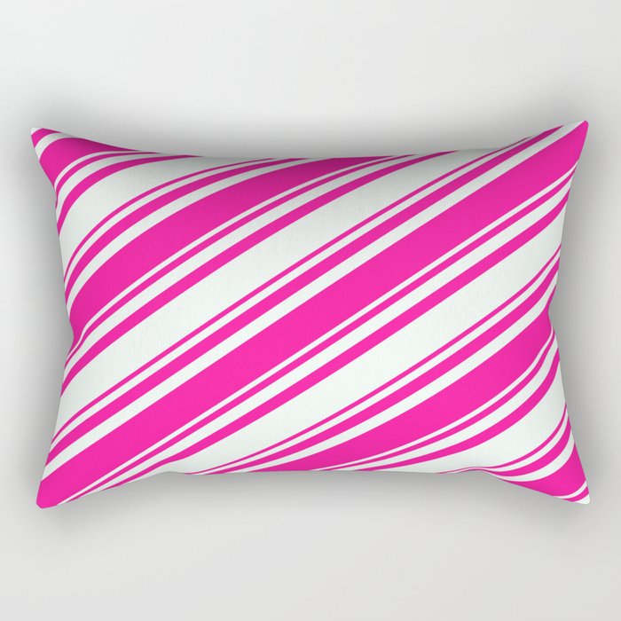 Deep Pink and Mint Cream Colored Lines/Stripes Pattern Rectangular Pillow