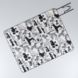Geometric sweet wet noses // white background black and white dogs Picnic Blanket