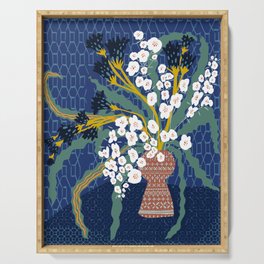 Matisse Flower Vase modern Illustration denim Serving Tray