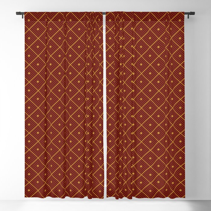 Harlequin Diamond Grid and Stripes Red Yellow Gold Blackout Curtain