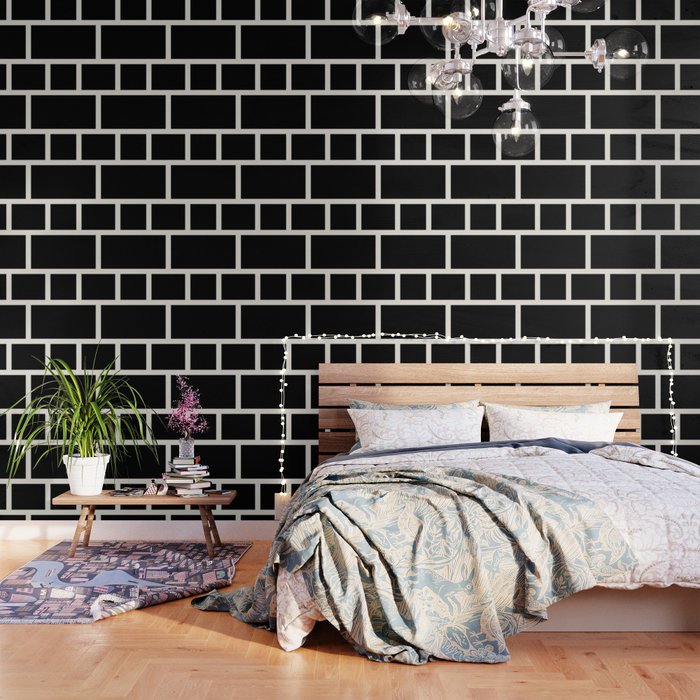 Black and White Bricks Retro Pattern  Wallpaper