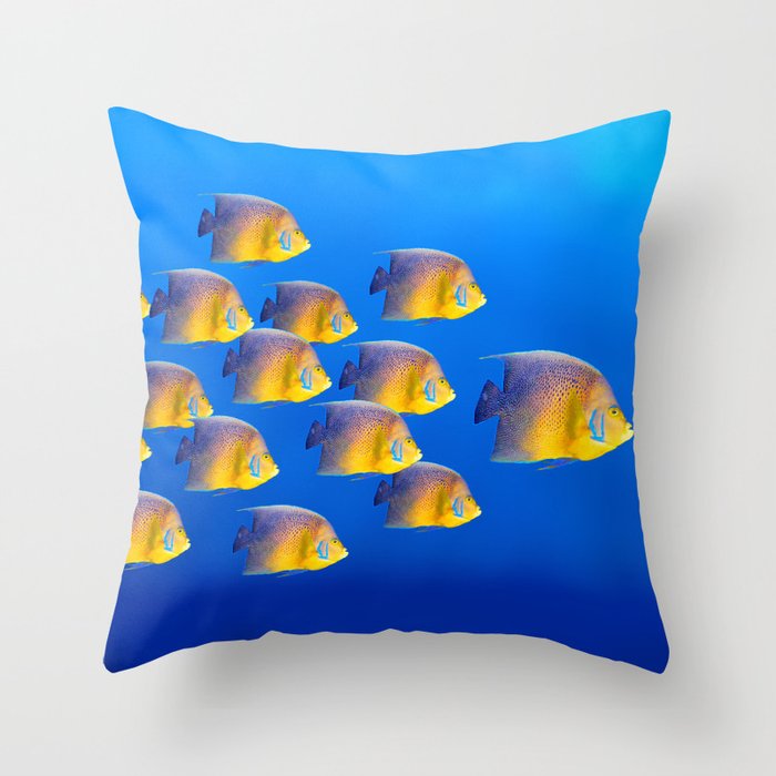 Bright Yellow Angelfish In Blue Ocean - Coastal / Tropical / Animal / Wildlife / Nature Photograph Throw Pillow and more