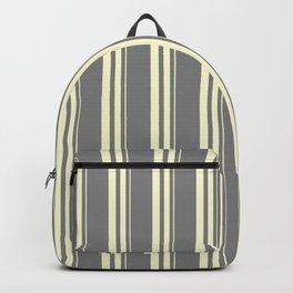 [ Thumbnail: Grey and Light Yellow Colored Striped/Lined Pattern Backpack ]