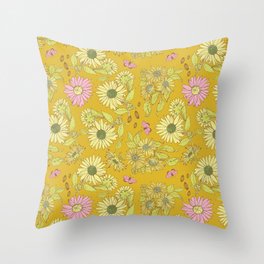Aris's Garden - Sunflower - Mustard Yellow Throw Pillow