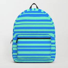 [ Thumbnail: Aquamarine and Blue Colored Pattern of Stripes Backpack ]