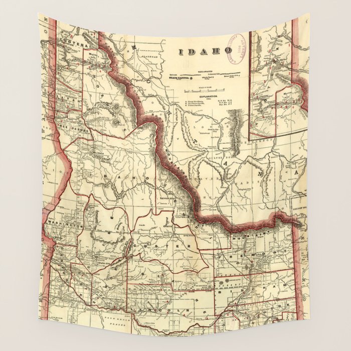 Vintage Map of Idaho (1896) Wall Tapestry by BravuraMedia  Society6