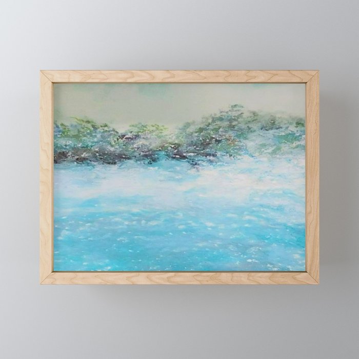 Blue Surf, Dark Sky, Bright Water Oil Pastel Drawing Framed Mini Art Print