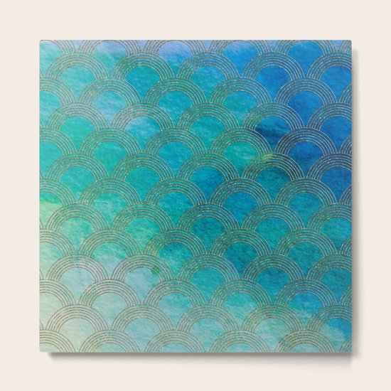 Sea Ocean Waves effect- Gold and Aqua Scales Pattern Metal Print