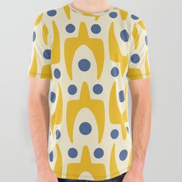 Mid Century Modern Abstract Pattern 641 Googie Yellow and Blue All Over Graphic Tee