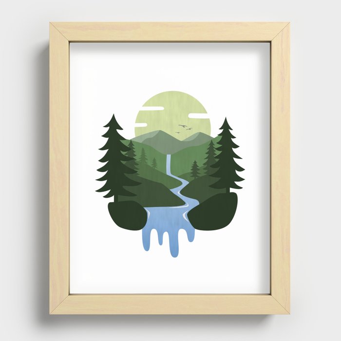 Forest Waterfall Landscape Recessed Framed Print