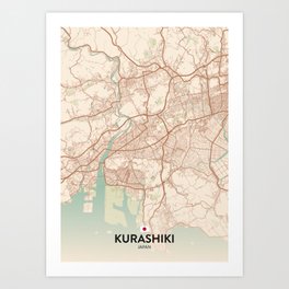 Kurashiki, Japan - Vintage City Map Art Print | Citymap, Japan, Print, Vintagemap, Country, Poster, Countrymap, Graphicdesign, City, Town 