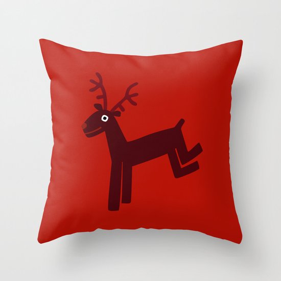 Reindeer-Red Throw Pillow