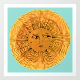 Sun Drawing Gold and Blue Art Print