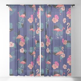 Tropical Flamingos – Blue Sheer Curtain