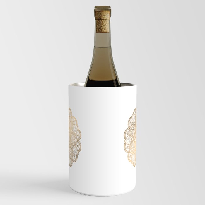 Shiny Gold Mandala Illustration With White Shimmer Wine Chiller