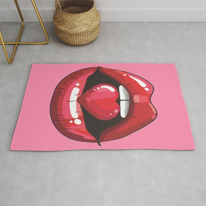 Red Lips with Heart Rug