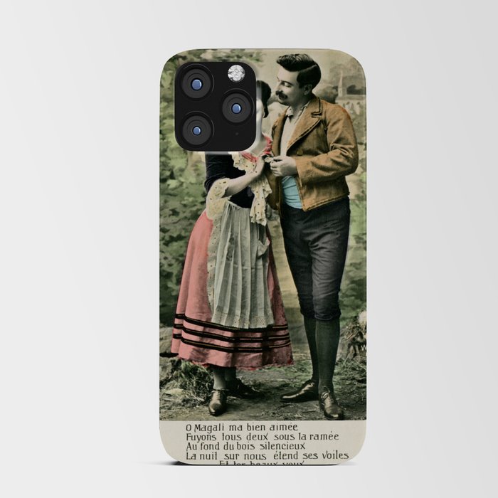 Vintage French couple love poem iPhone Card Case