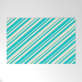 [ Thumbnail: Dark Turquoise and Beige Colored Stripes Pattern Welcome Mat ]