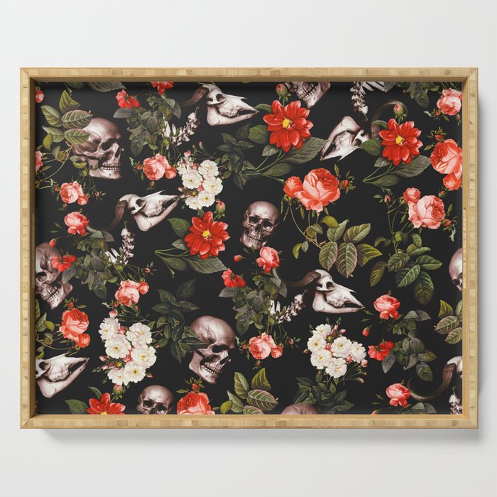 Floral and Skull Pattern Serving Tray