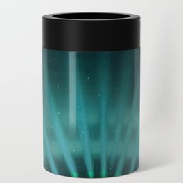 Vintage Aurora Borealis northern lights poster in blue Can Cooler