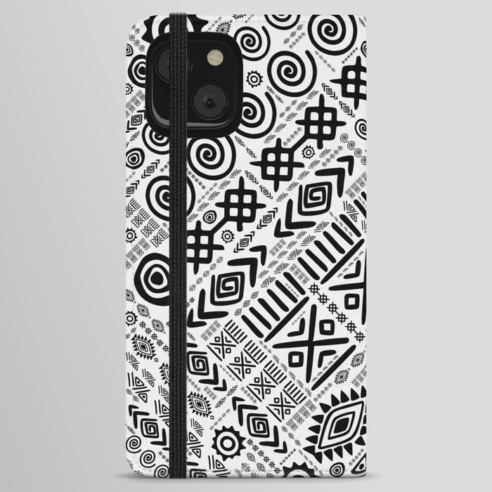 Ethnic African Pattern- Black and White #7 iPhone Wallet Case