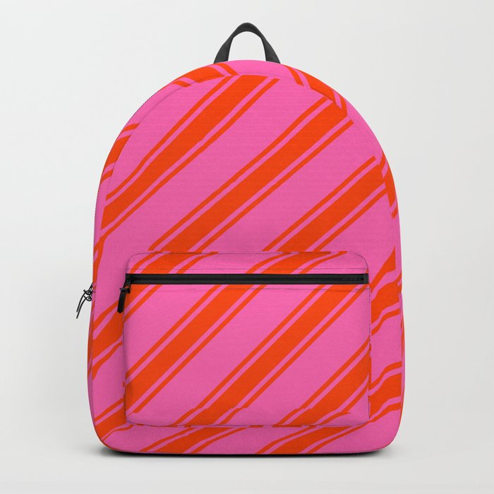 Hot Pink and Red Colored Striped/Lined Pattern Backpack