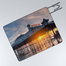 Great Britain Photography - Sunset Over Brighton Palace Pier Amusement Park Picnic Blanket