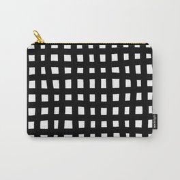 Brush grid black white seamless pattern. Abstract monochrome check background, crossing brush Stroke Carry-All Pouch