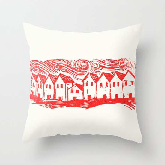 Sad Row (Red) Throw Pillow