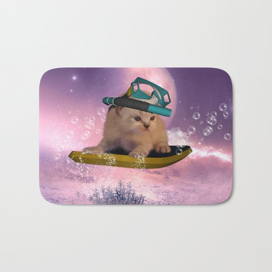 Cute surfing kitten Bath Mat