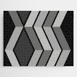 Mid Century Modern Diagonal Stripes Black and Gray Jigsaw Puzzle