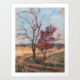 Red Tree in Autumn Art Print