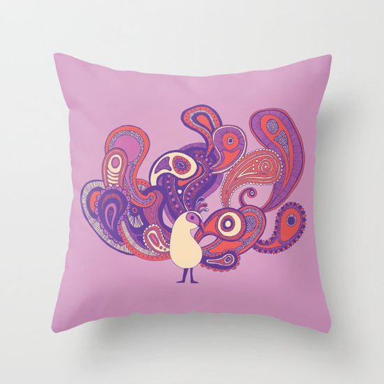 Purple Paisley Peacock Throw Pillow