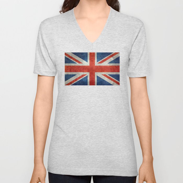 English Flag "Union Jack" bright retro 3:5 Scale V Neck T Shirt