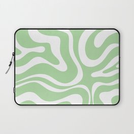 Modern Retro Liquid Swirl Abstract Pattern in Light Matcha Tea Green and White Laptop Sleeve