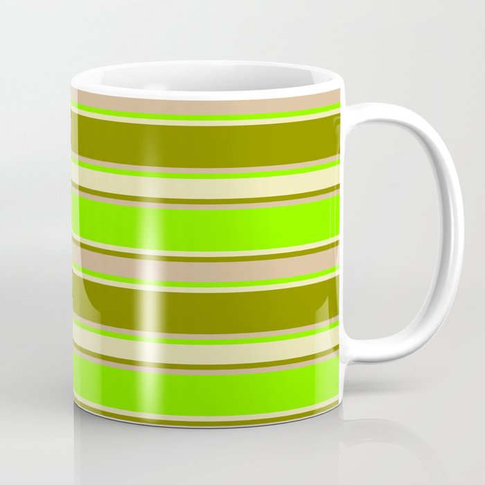 Chartreuse, Pale Goldenrod, Green & Tan Colored Pattern of Stripes Coffee Mug