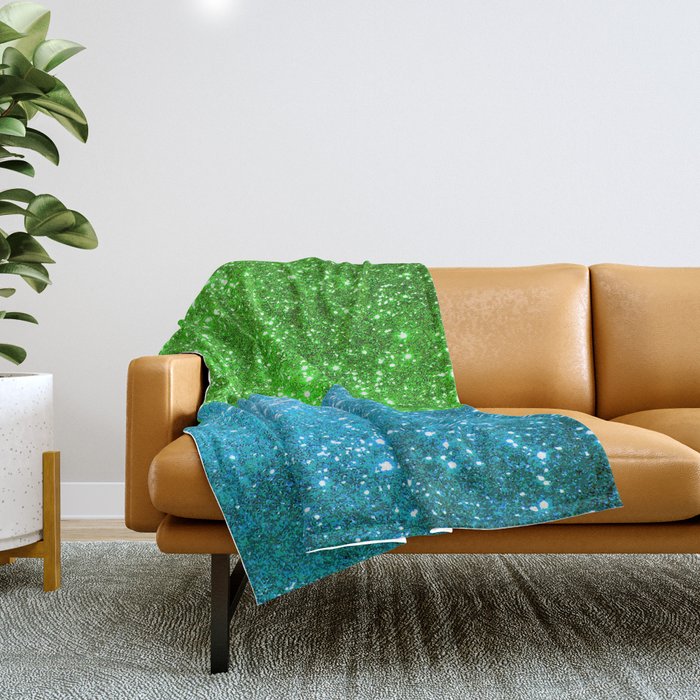 Blue And Green Glitter Trendy Collection Throw Blanket