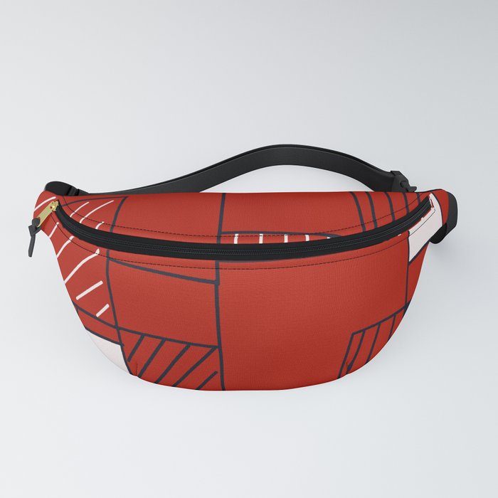 Black, Red, and White Geometric Blocks Fanny Pack
