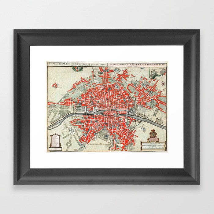 Paris Vintage City Map - Oui Oui Framed Art Print