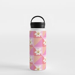 Geometric Retro Happy Baby Flowers - Pink and Peach Water Bottle