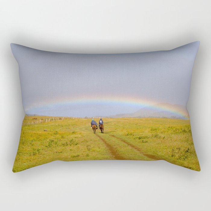Rainbow magic Horse Ride Easter Island | Travel Photography Rectangular Pillow