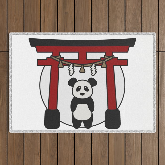 Cute Panda Visits Japan - Torii  Outdoor Rug