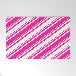 [ Thumbnail: Deep Pink and Mint Cream Colored Lines/Stripes Pattern Welcome Mat ]